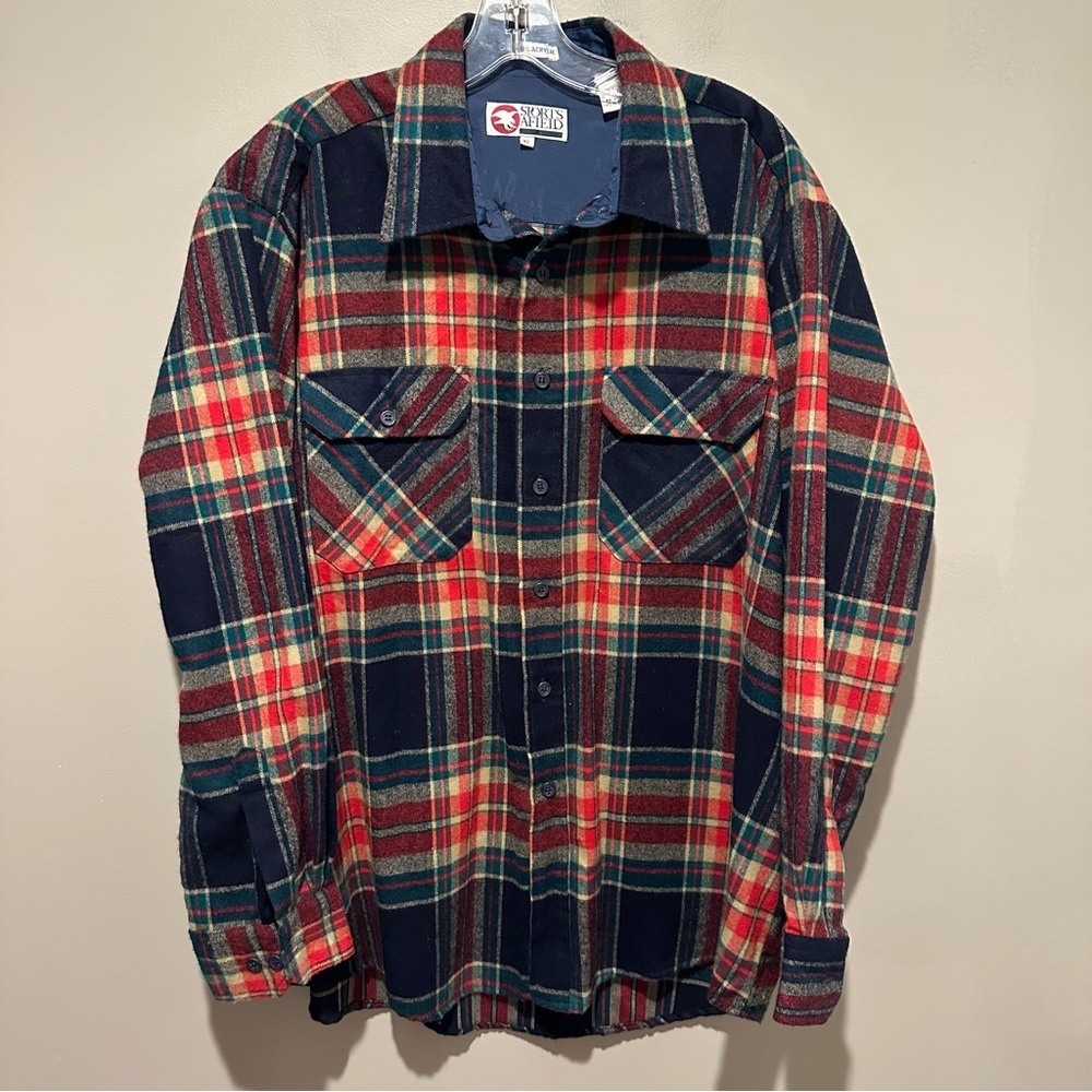 Sports Afield Flannel Shirt Mens XL Red Plaid Long Sleeve Chore Warm Outdoor